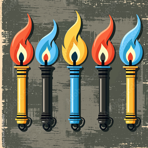 Colorful Torches Illuminating Night with Warm and Cool Flames