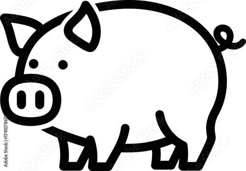 Cute pig line icon. Simple farm animal symbol. Minimalist hog outline illustration for agriculture, food, savings, banking design, graphic