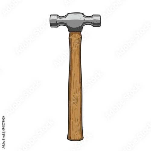 Ball peen hammer with wooden handle isolated on for construction and diy projects isolated on white background