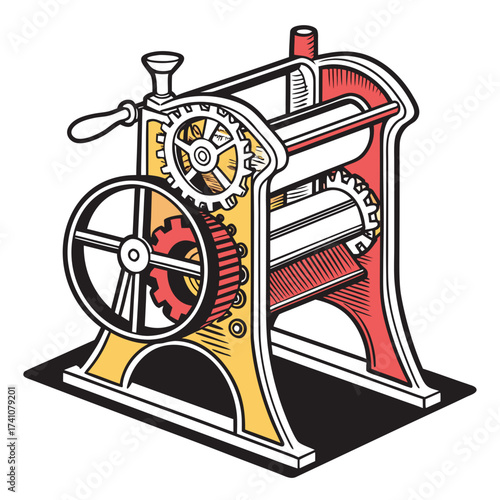 Red yellow printing press machine vector industrial 1