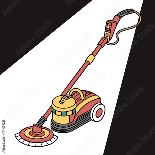 Red yellow robotic vacuum cleaner on white background