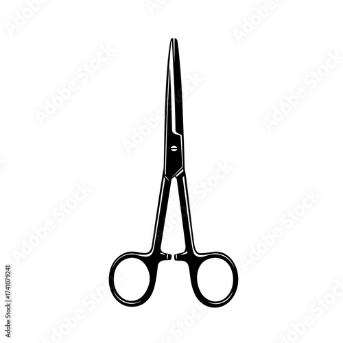 Precise surgical hemostat forceps tool with textured metallic finish symbolizing medical procedure and instrument isolated on white background