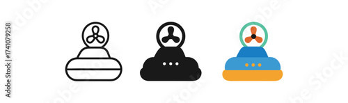 Hovercraft icon set in outline, solid, and colorful styles for design projects