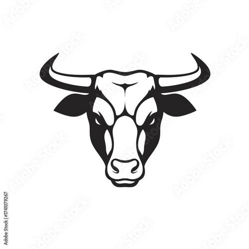 Fierce bull head emblem symbolizing strength power and determination bold design isolated on white background