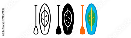 Minimalist canoe paddling icons in bold and colorful styles