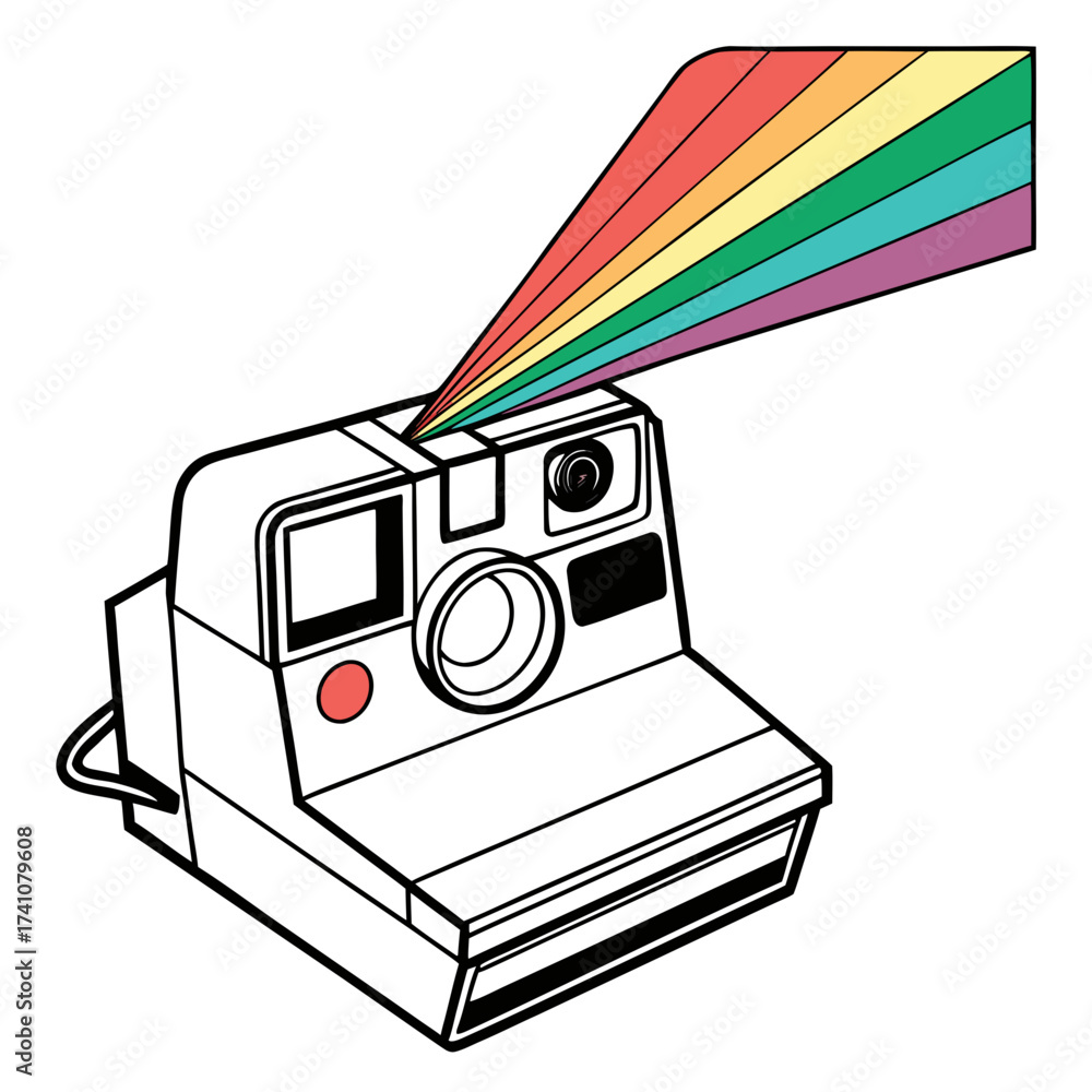 Fototapeta premium Retro instant camera with rainbow light beam vintage