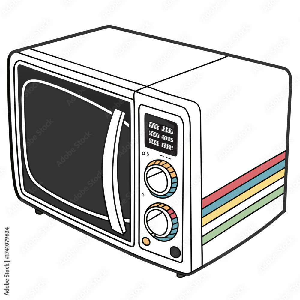 Fototapeta premium Retro microwave oven with colorful stripes and knobs