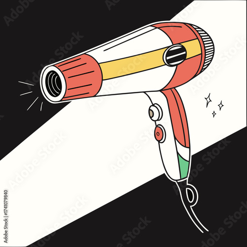 Retro style colorful hair dryer vector illustration