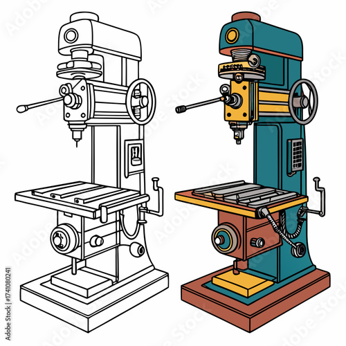 Teal and yellow milling machine with outline version