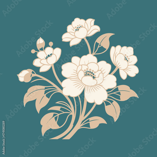 Elegant White Flowers on Teal Background, Serene Beauty