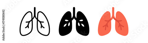 Lungs icon set in outline, filled, and flat styles for medical and educational use