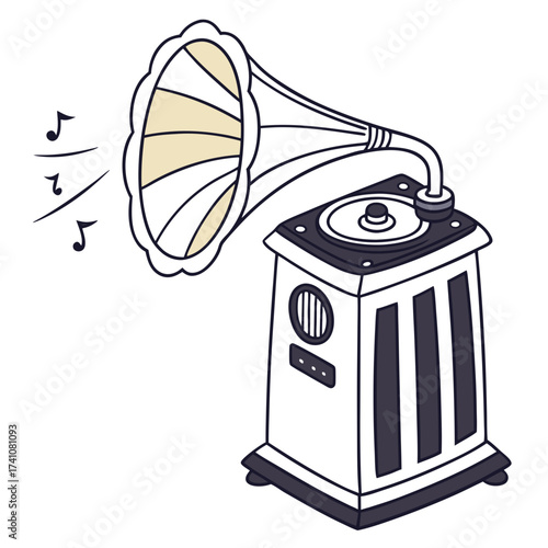 Vintage gramophone with musical notes sound audio