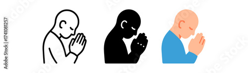 Diverse prayer icons in linear, solid, and flat styles