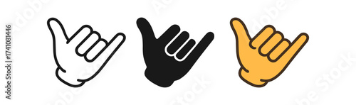 Shaka gesture icons: bold black, white, and yellow designs in a flat style