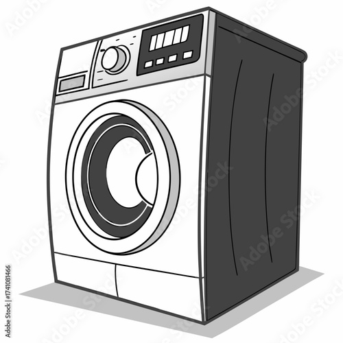 White and gray cartoon washing machine with digital display