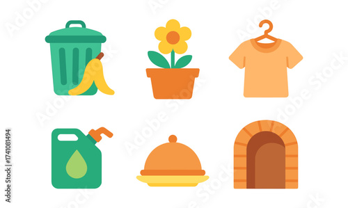Colorful and minimalist icons of everyday objects and activities