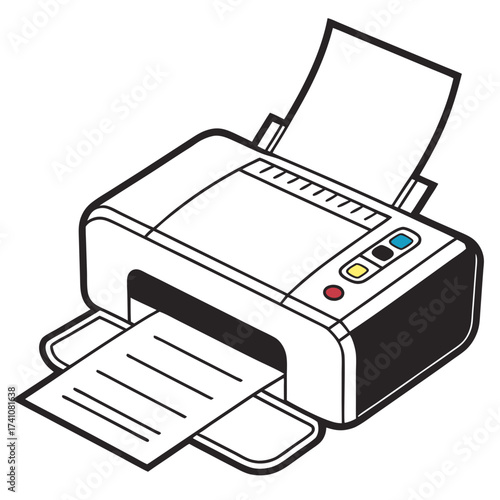 White printer with colorful buttons and paper output
