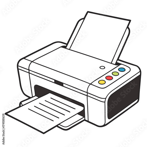 White printer with colorful buttons and paper output 1