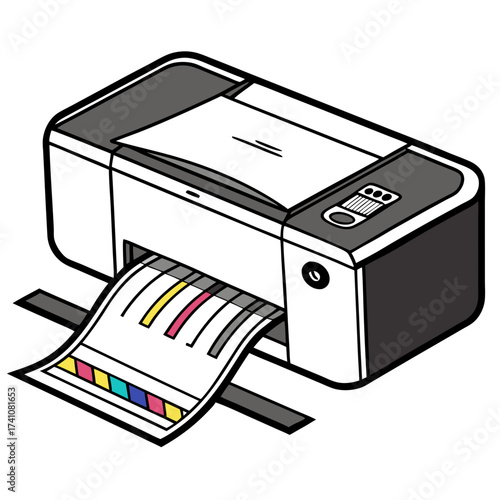 White printer with colorful paper output printing