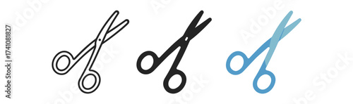 Scissors set: outline, filled, and gradient styles for versatile design use