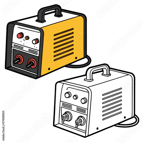 Yellow and black welding machine vector with line art version