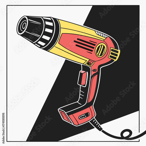 Yellow and red heat gun vector graphic hair dryer tool