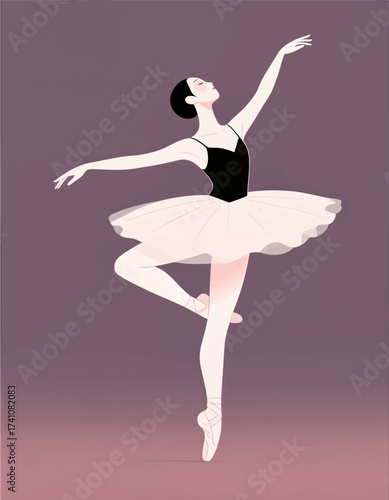 Graceful Ballerina in Pointe on Purple Sunset