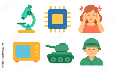 Flat icons of technology, emotions, and professions in modern design