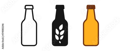 Minimalist beer bottle design in monochrome and color variations