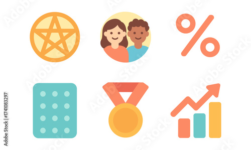 Colorful flat style icons of people, symbols, and growth chart