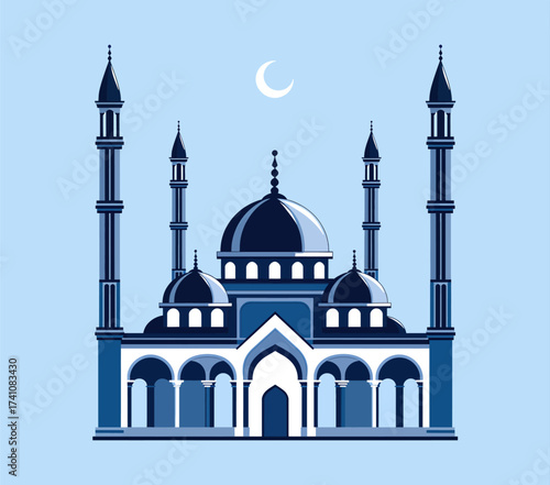 Illuminated Mosque Under Moonlit Sky