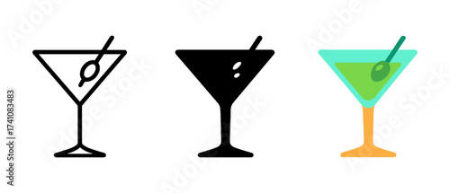 Martini glass variations in minimalist, silhouette, and colorful designs