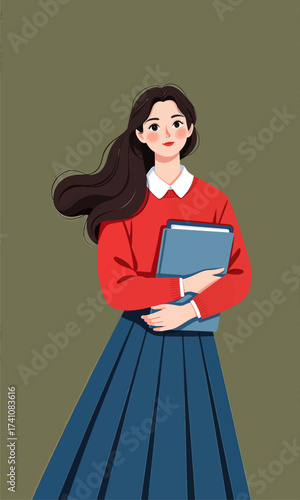 Intelligent Young Woman Holding Books in Classic Style