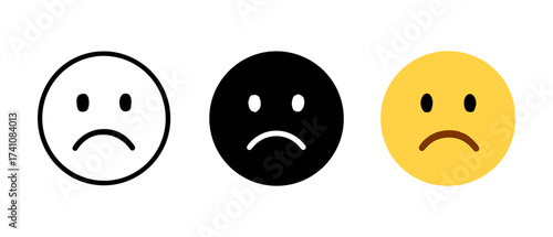 Minimalist sad face icons in black, white, and yellow variants