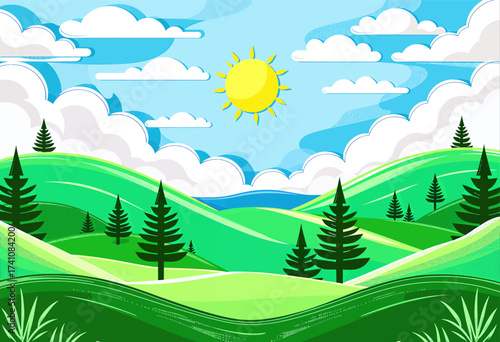 Lush Green Hills Under Sunny Skies