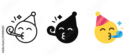 Colorful party emoji faces with party hats and blowouts