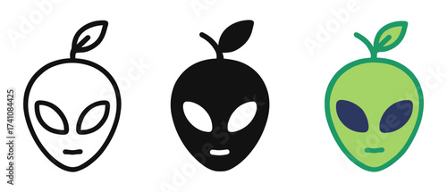 Alien faces with leaf stems: minimalist and colorful designs for sci-fi themes