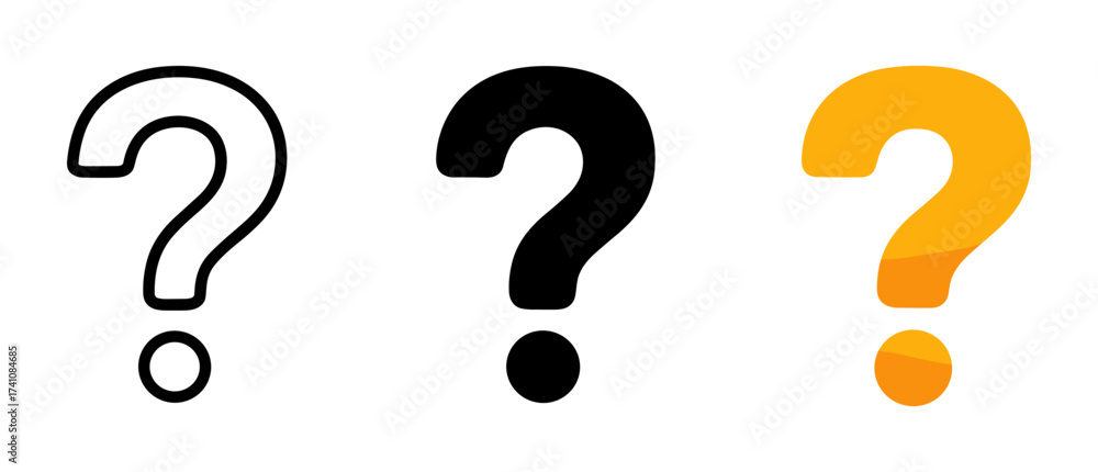 Naklejka premium Set of three question marks in outline, solid, and gradient styles for design projects