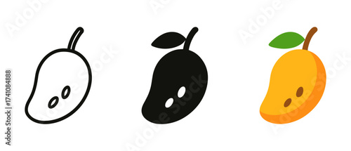 Mango icon set: outline, silhouette, and colorful style variations