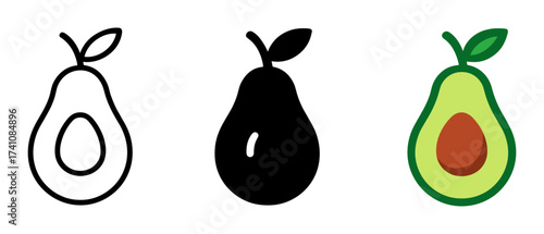 Minimalist and bold avocado and pear icons set on white background