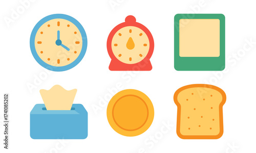 Colorful kitchen and home objects in flat design style