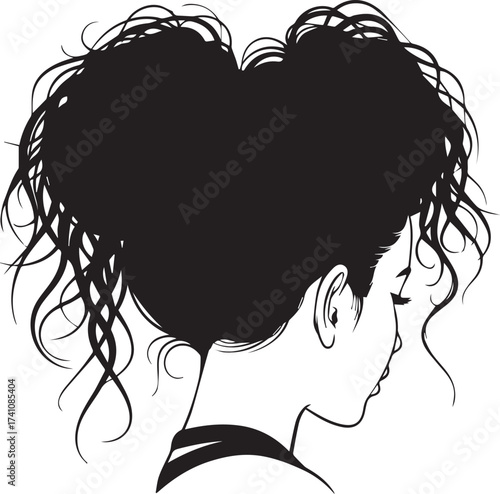 Elegant vector of woman's curly hair updo offers a modern artistic design element