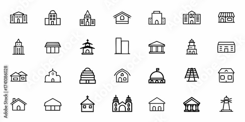Explore stunning architectural icons and building silhouettes perfect for city guides, educational resources, or urban planning projects in vector design format