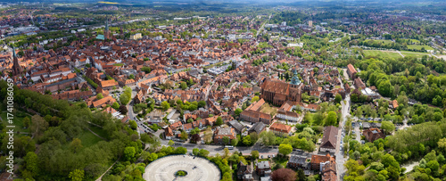 Aerial view around the old town of Lüneburg in Germany on a sunny autumn day