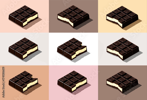 Nine Irresistible Chocolate Bars on Soft Pastel Backgrounds