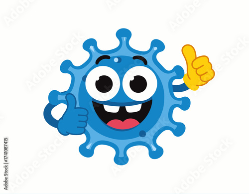 Playful Virus Character Giving Thumbs Up and Thumbs Down