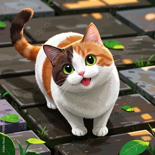 Playful Orange and White Cat on Rainy Rooftop