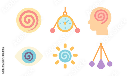 Hypnosis symbols collection in flat design with mind and eye icons