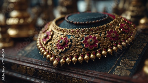 Luxurious Antique Gold Jewelry: Detailed Floral Ornamentation and Vintage Aesthetic