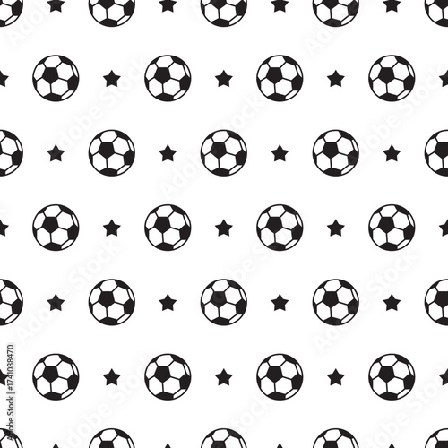 Black White Soccer Ball with Little Stars Pattern. Perfect for sports-themed prints, boy apparel, school supplies, backgrounds, and football fan merchandise.